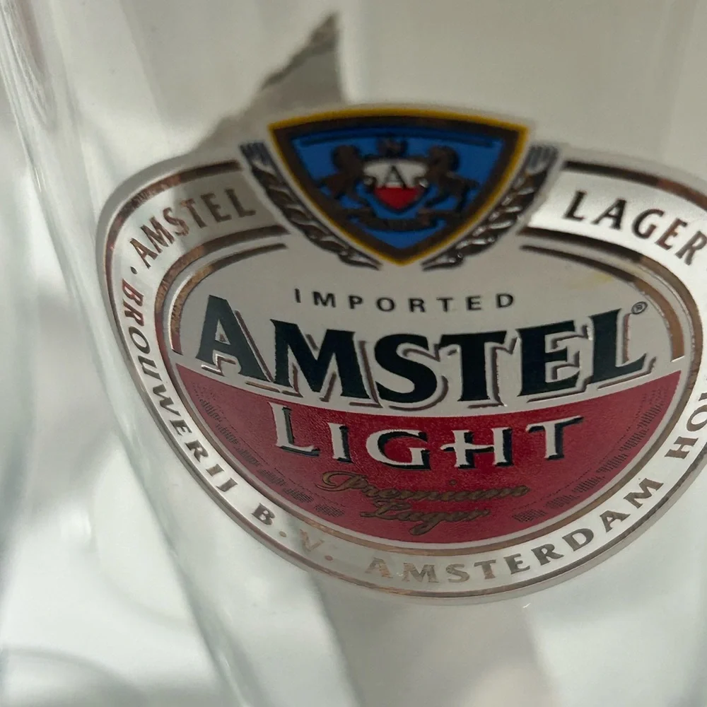 Brand New in Box Lot of 6–Amstel Light Stemmed Gold Trim Beer Glass 33CL